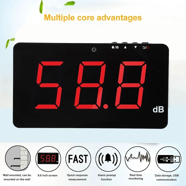 Alt view image 5 of 7 - Wall Mounted Decibel Meter 9 6in LCD Display Sound Level with Adjustable Alarm Alert 30-130dB Measuring for Home Office More