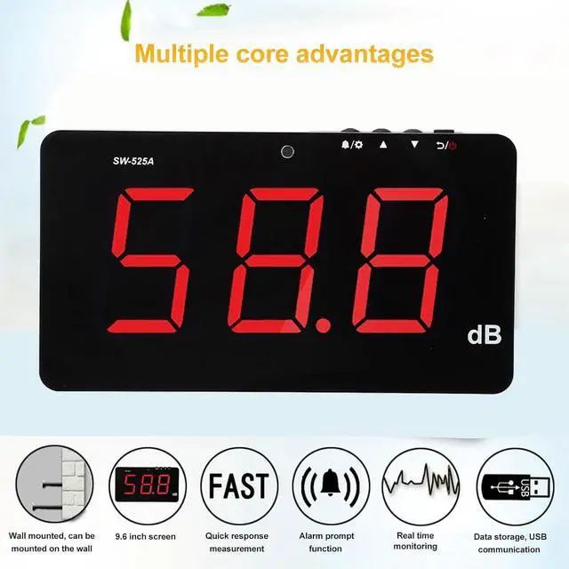 Alt view image 2 of 7 - zolyet Wall Mounted Decibel Meter with 9 6in Display Screen 30 130dB Sound Level Alarm Alert Suitable for Office Home Hospital Wards Hotels Laboratories