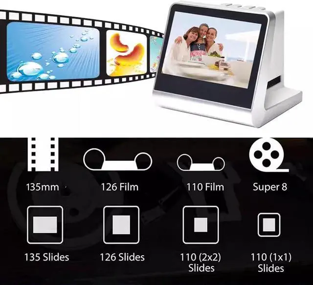 Alt view image 2 of 7 - All in One Digital Film Scanner, 22 MP Film Slide Scanner, with 5 Inch LCD Screen, Built-in 16GB Memory, Converts