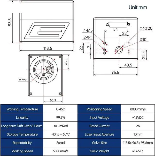 Alt view image 3 of 4 - Fiber Lasering Scanning Head RC1001 SG7110 1064nm with Red Pointer Dot for Fiber Metal Marking Machine(RC1001 No red dot)