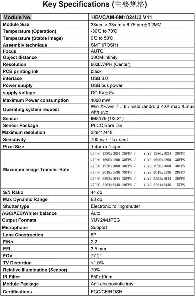 Alt view image 6 of 7 - USB Camera Module 8MP USB3.0 Auto-Focus 8-megapixel High-Resolution Camera Module A4 Document Scanning Document Photo DIY