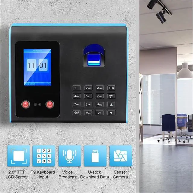 Alt view image 2 of 7 - Time Clock Fingerprint Attendance Machine IR Camera Face Recognition Password Reader System for Employee Checking-in Time Clock Recorder