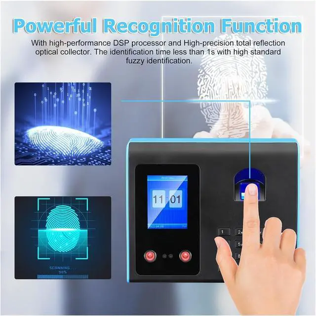 Alt view image 6 of 7 - Time Clock Fingerprint Attendance Machine IR Camera Face Recognition Password Reader System for Employee Checking-in Time Clock Recorder