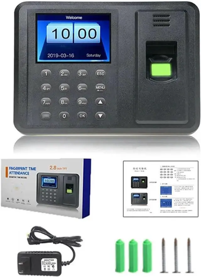 Alt view image 6 of 6 - A8 2.8inch Biometric Attendance System USB Fingerprint Reader Time Clock Employee Control Machine Electronic Device Spanish En(Size:English)