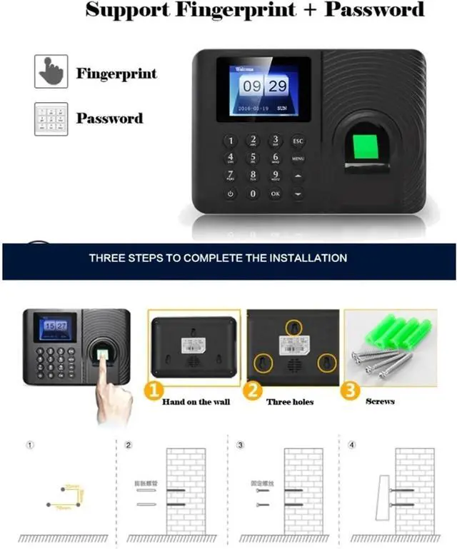 Alt view image 5 of 6 - Fingerprint Attendance Biometric Machine System Employee Keypad Electric Time Clock Recorder USB Data Manage(Color:A10 Attendance,Size:PULG)