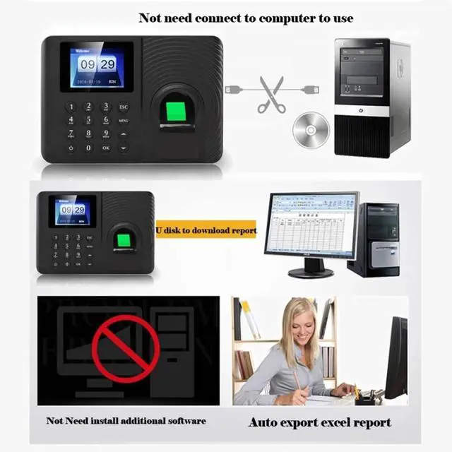 Alt view image 3 of 6 - Fingerprint Attendance Biometric Machine System Employee Keypad Electric Time Clock Recorder USB Data Manage(Color:A10 Attendance,Size:PULG)