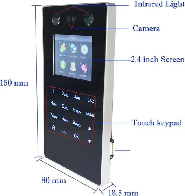 Alt view image 2 of 7 - High-Precision Time Clock TCP/IP Face Recognition Time Attendance Machine and Card Door Lock Access Control System Device with Excellent Expandability