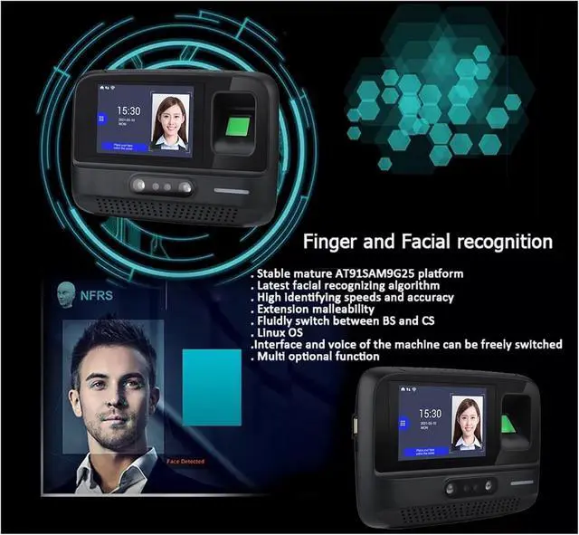 Alt view image 7 of 7 - High-Precision Time Clock TCP/IP Face Recognition Time Attendance Machine and Card Door Lock Access Control System Device with Excellent Expandability