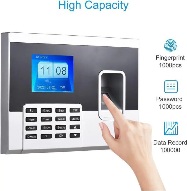 Alt view image 7 of 7 - High-Precision Time Clock 2.8 Inch Color Screen Fingerprint Password Attendance Machine Access Control Time Clock Recorder Employee Checking-in Recorder with Excellent Expandability