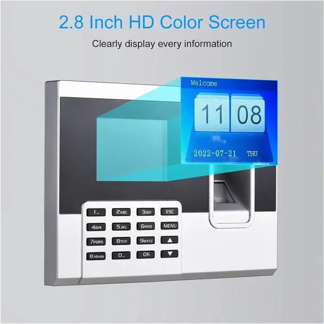 Alt view image 6 of 7 - High-Precision Time Clock 2.8 Inch Color Screen Fingerprint Password Attendance Machine Access Control Time Clock Recorder Employee Checking-in Recorder with Excellent Expandability