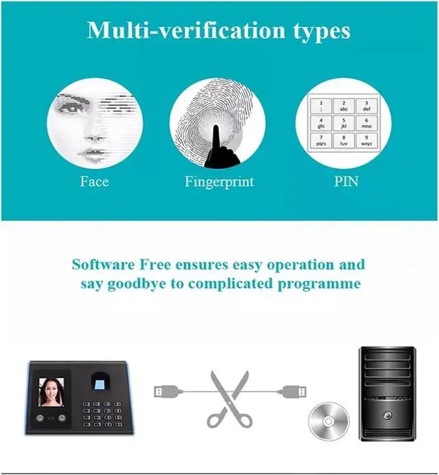 Alt view image 6 of 6 - High-Precision Time Clock Biometric Fingerprint Time Clock, Face Recognition Attendance Machine TFT LCD Display USB Fingerprint Attendance System with Excellent Expandability