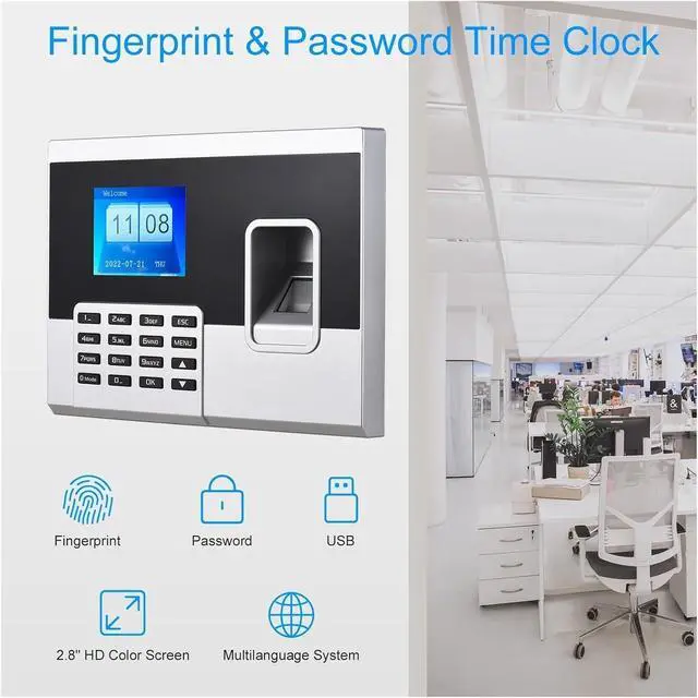 Alt view image 2 of 7 - High-Precision Time Clock 2.8 Inch Color Screen Fingerprint Password Attendance Machine Access Control Time Clock Recorder Employee Checking-in Recorder with Excellent Expandability