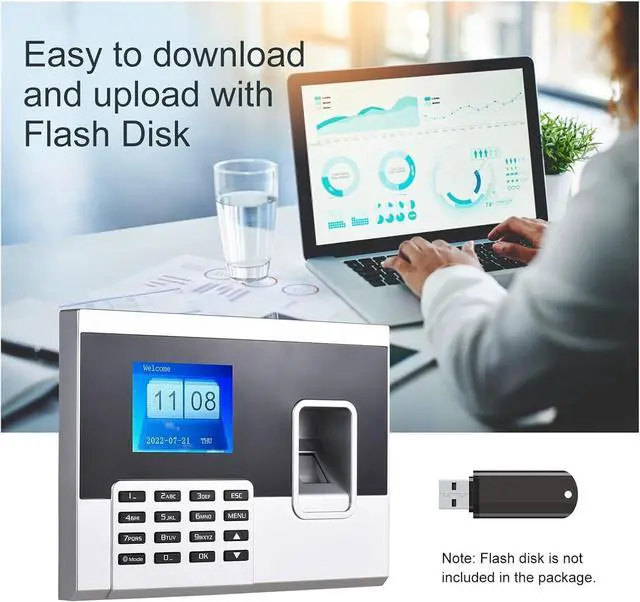 Alt view image 3 of 7 - High-Precision Time Clock 2.8 Inch Color Screen Fingerprint Password Attendance Machine Access Control Time Clock Recorder Employee Checking-in Recorder with Excellent Expandability