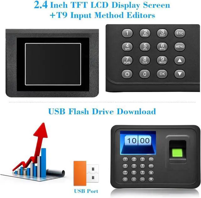 Alt view image 4 of 7 - High-Precision Time Clock 2.4'' TFT LCD Display Biometric USB Fingerprint Attendance Machine Free Software Password Employee Checking-in Reader with Excellent Expandability