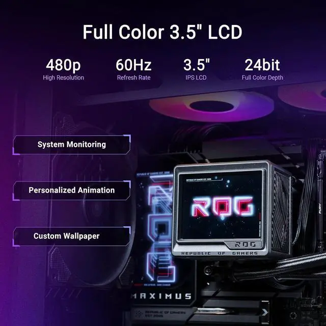 Alt view image 5 of 7 - ASUS ROG RYUJIN III 360 ARGB EXTREME all-in-one AIO CPU liquid cooler, AMD Ryzen 9000 & Intel® Core Ultra Ready, Asetek Gen8 V2 pump; high airflow static pressure magnetic fans; customizable 3.5" LCD