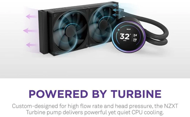 Alt view image 2 of 7 - NZXT Kraken Elite 240 2024 - AIO CPU Liquid Cooler - 240mm Radiator - 2 x F120P Fans - Customizable 2.72" IPS LCD - NZXT Turbine Pump - AMD® AM5, AM4 - Intel® LGA 1851/1700, 1200/115X - Black