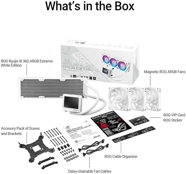 Alt view image 5 of 7 - ASUS ROG RYUJIN III 360 ARGB Extreme White Edition All-in-one AIO CPU Liquid Cooler, AMD Ryzen 9000 & Intel Core Ultra Ready, Asetek Gen8 V2 Pump;high Airflow Static Pressure Magnetic Fans; 3.5" LCD