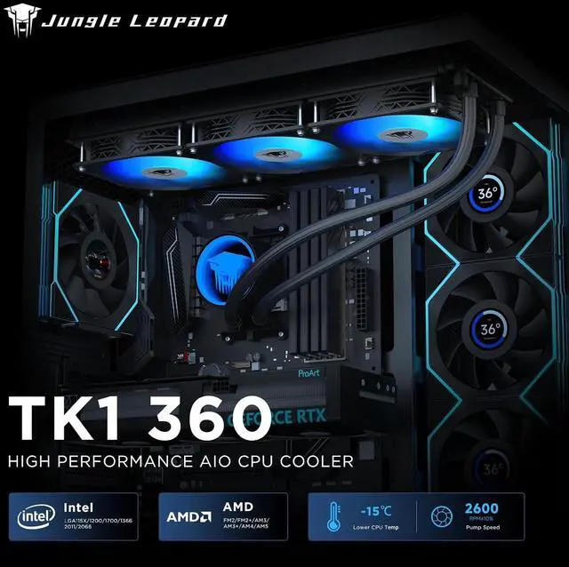 Alt view image 5 of 7 - Jungle Leopard TK1 ARGB Water Cooling CPU Cooler,800-2000RPM ARGB PWM Fans,for Intel LGA115X/1200/1700/1366/2011/2066,for AMD:FM2/FM2+/AM3/AM3+/AM4/AM5 (Black-360mm)