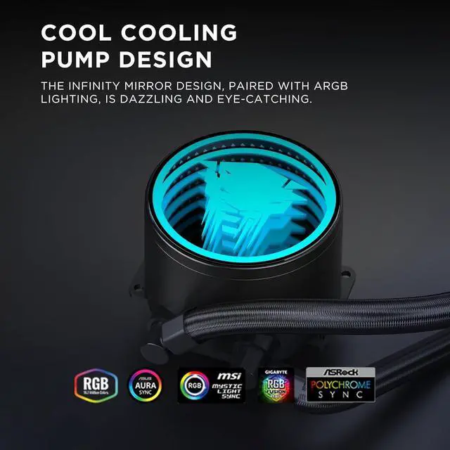 Alt view image 7 of 7 - Jungle Leopard TK1 ARGB Water Cooling CPU Cooler,800-2000RPM ARGB PWM Fans,for Intel LGA115X/1200/1700/1366/2011/2066,for AMD:FM2/FM2+/AM3/AM3+/AM4/AM5 (Black-360mm)