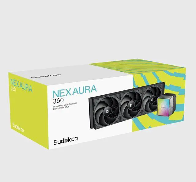 Alt view image 7 of 7 - Sudokoo NEXAURA 360 Liquid CPU Cooler: 360mm AIO CPU Cooler with PWM Pump & ARGB Pump Head - Water Cooling with FDB Fans for Intel LGA 1851/1700/1200/115X AMD AM5/AM4 - Black