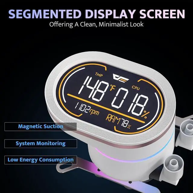 Alt view image 2 of 7 - darkFlash DH360D V1.2 All-in-one Liquid CPU Cooler with Display, CPU Monitoring, ARGB Sync, PWM Fans 360mm AIO, High-Efficient CPU PC Cooler Radiator for Intel 1851/1700, AMD AM4/AM5 (Black)