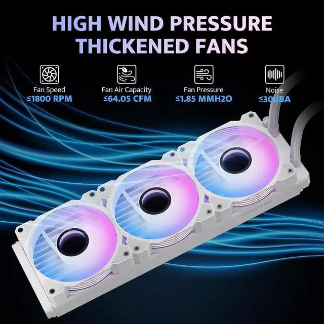 Alt view image 3 of 7 - darkFlash DH360D V1.2 All-in-one Liquid CPU Cooler with Display, CPU Monitoring, ARGB Sync, PWM Fans 360mm AIO, High-Efficient CPU PC Cooler Radiator for Intel 1851/1700, AMD AM4/AM5 (Black)