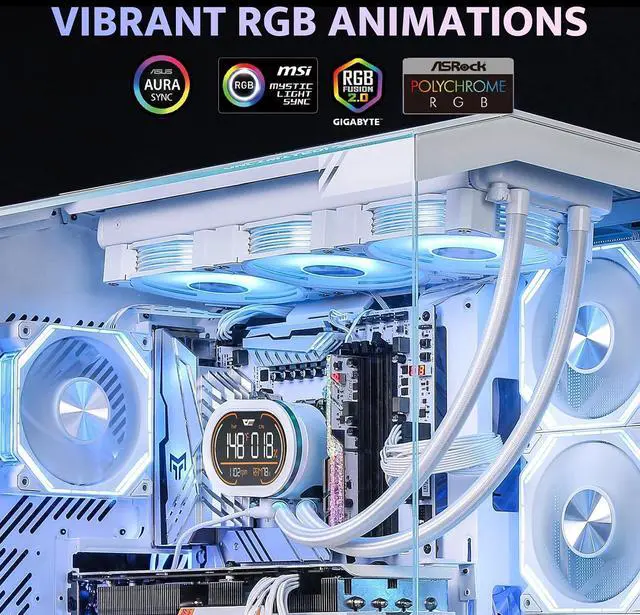 Alt view image 7 of 7 - darkFlash DH360D V1.2 All-in-one Liquid CPU Cooler with Display, CPU Monitoring, ARGB Sync, PWM Fans 360mm AIO, High-Efficient CPU PC Cooler Radiator for Intel 1851/1700, AMD AM4/AM5 (Black)
