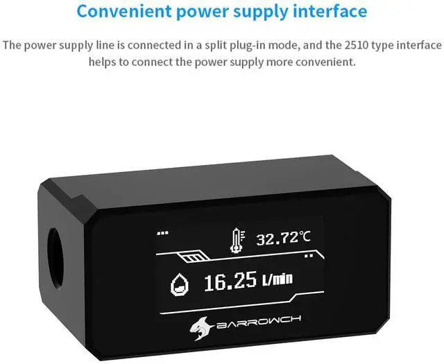 Alt view image 5 of 7 - G1/4" Digital Flow Temperature Monitor for PC Water Cooling, OLED Display Water Sensor with Real-Time Coolant Flow/Temp Indicator, Flowmeter System Monitor, Black