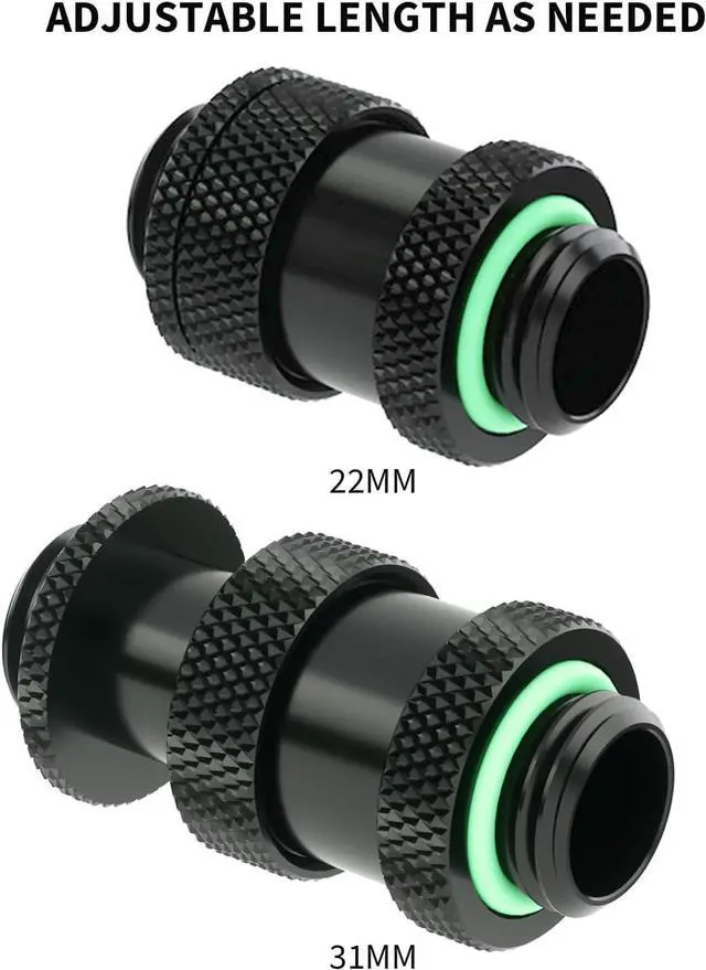Alt view image 3 of 5 - Barrow G1/4" Water Cooling Fittings, Male to Male Extension Fittings (22-31MM) for SLI, Adjustable Aqua Link Pipe, Metal Telescopic Connectors for Water Cooling Systems (Black,2Pcs)