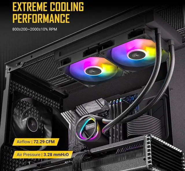 Alt view image 6 of 7 - Antec Skeleton 240 ARGB Liquid CPU Cooler, 240mm Radiator, 2 x 120mm PWM ARGB Fans, Hydraulic Bearing, Copper Base, Intel LGA 115X/1200/1700/20XX, AMD AM4/AM5, Black