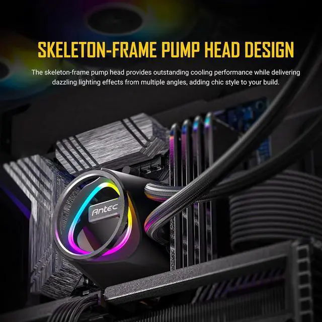 Alt view image 2 of 7 - Antec Skeleton 240 ARGB Liquid CPU Cooler, 240mm Radiator, 2 x 120mm PWM ARGB Fans, Hydraulic Bearing, Copper Base, Intel LGA 115X/1200/1700/20XX, AMD AM4/AM5, Black