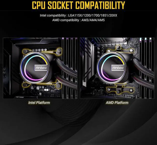 Alt view image 7 of 7 - Antec Skeleton 240 ARGB Liquid CPU Cooler, 240mm Radiator, 2 x 120mm PWM ARGB Fans, Hydraulic Bearing, Copper Base, Intel LGA 115X/1200/1700/20XX, AMD AM4/AM5, Black