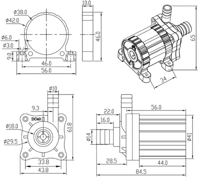 Alt view image 4 of 5 - DC40-1250 Brushless Magnetic Drive Centrifugal Submersible Water Pump CPU Cooling DC12V 1A 500L/H 5.0M 14.40W