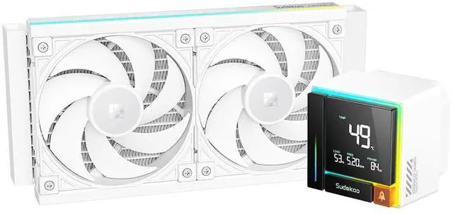 Main image of Sudokoo ENERGLO 240 White Liquid Cooler: 240mm AIO CPU Cooler with Data Display & PWM Pump - 2 x 120mm Water Cooling for Intel LGA 1851/1700/1200/115X & AMD AM5/AM4
