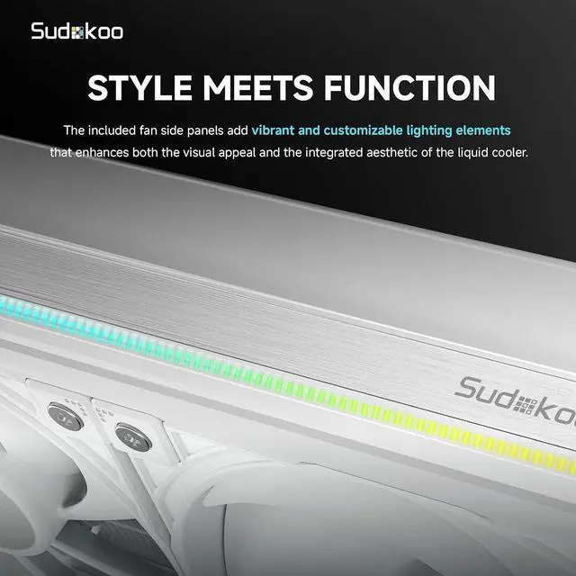 Alt view image 7 of 7 - Sudokoo ENERGLO 360 White Liquid Cooler: 360mm AIO CPU Cooler with Data Display & PWM Pump - 3 x 120mm Water Cooling for Intel LGA 1851/1700/1200/115X & AMD AM5/AM4