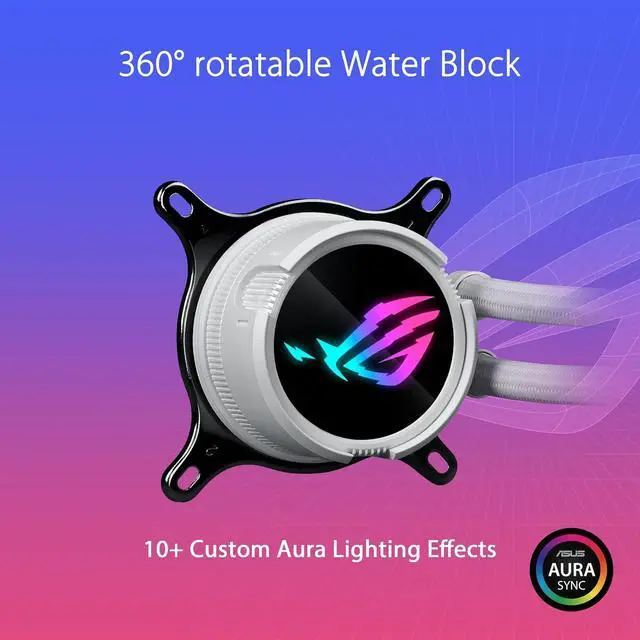 Alt view image 2 of 7 - ASUS ROG Strix LC III 360 ARGB White Edition All-in-one CPU Liquid Cooler with 360° rotatable Water Block, Aseteks new Gen7 v2 Pump, Premium ROG ARGB Fans, and 10+ Custom Aura Lighting Effects