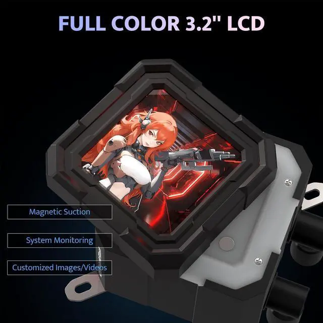 Alt view image 2 of 7 - darkFlash DV360S All-in-one Liquid CPU Cooler, 3.2 LCD Screen with 320 * 320 Resolution, ARGB Sync, PWM Fans 360mm Radiator, CPU PC Aio Cooler Compatible with Intel 1851/1700, AMD AM4/AM5 (Black)