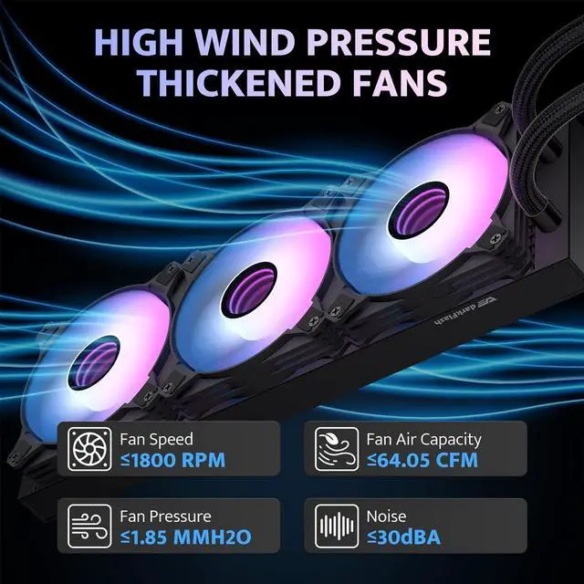 Alt view image 4 of 7 - darkFlash DV360S All-in-one Liquid CPU Cooler, 3.2 LCD Screen with 320 * 320 Resolution, ARGB Sync, PWM Fans 360mm Radiator, CPU PC Aio Cooler Compatible with Intel 1851/1700, AMD AM4/AM5 (Black)