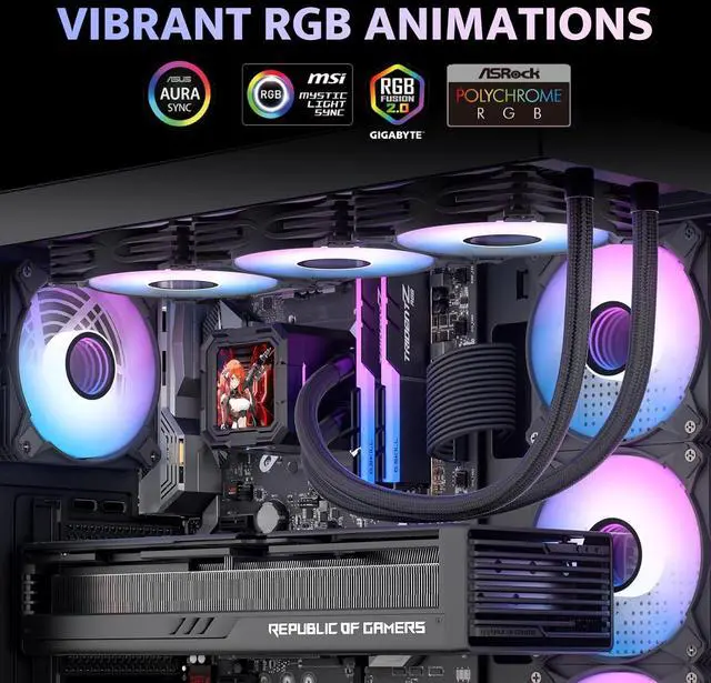 Alt view image 7 of 7 - darkFlash DV360S All-in-one Liquid CPU Cooler, 3.2 LCD Screen with 320 * 320 Resolution, ARGB Sync, PWM Fans 360mm Radiator, CPU PC Aio Cooler Compatible with Intel 1851/1700, AMD AM4/AM5 (Black)