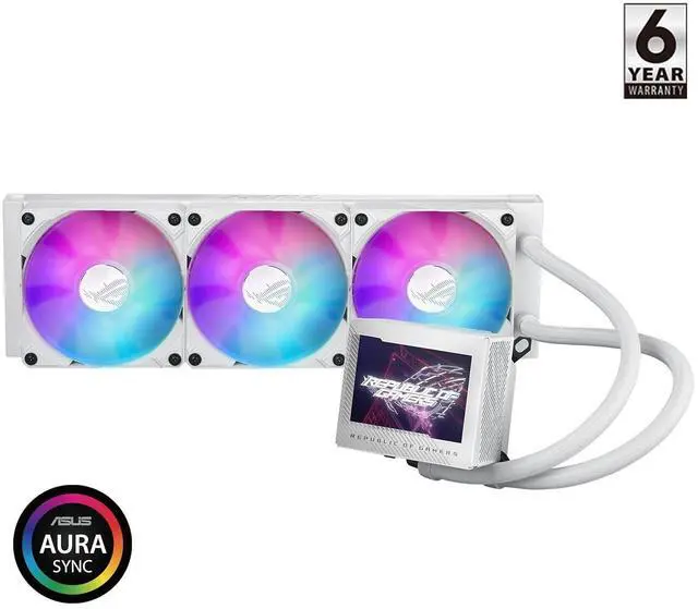 Alt view image 2 of 7 - ASUS ROG Ryujin III 360 ARGB WHT All-in-one Liquid CPU Cooler with 360mm Radiator. Asetek 8th gen Pump, 3X Magnetic 120mm ARGB Fans (Daisy Chain Design), 3.5 LCD Display, White