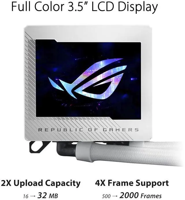 Alt view image 4 of 7 - ASUS ROG Ryujin III 360 ARGB WHT All-in-one Liquid CPU Cooler with 360mm Radiator. Asetek 8th gen Pump, 3X Magnetic 120mm ARGB Fans (Daisy Chain Design), 3.5 LCD Display, White