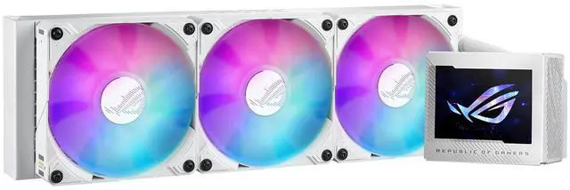 Alt view image 6 of 7 - ASUS ROG Ryujin III 360 ARGB WHT All-in-one Liquid CPU Cooler with 360mm Radiator. Asetek 8th gen Pump, 3X Magnetic 120mm ARGB Fans (Daisy Chain Design), 3.5 LCD Display, White