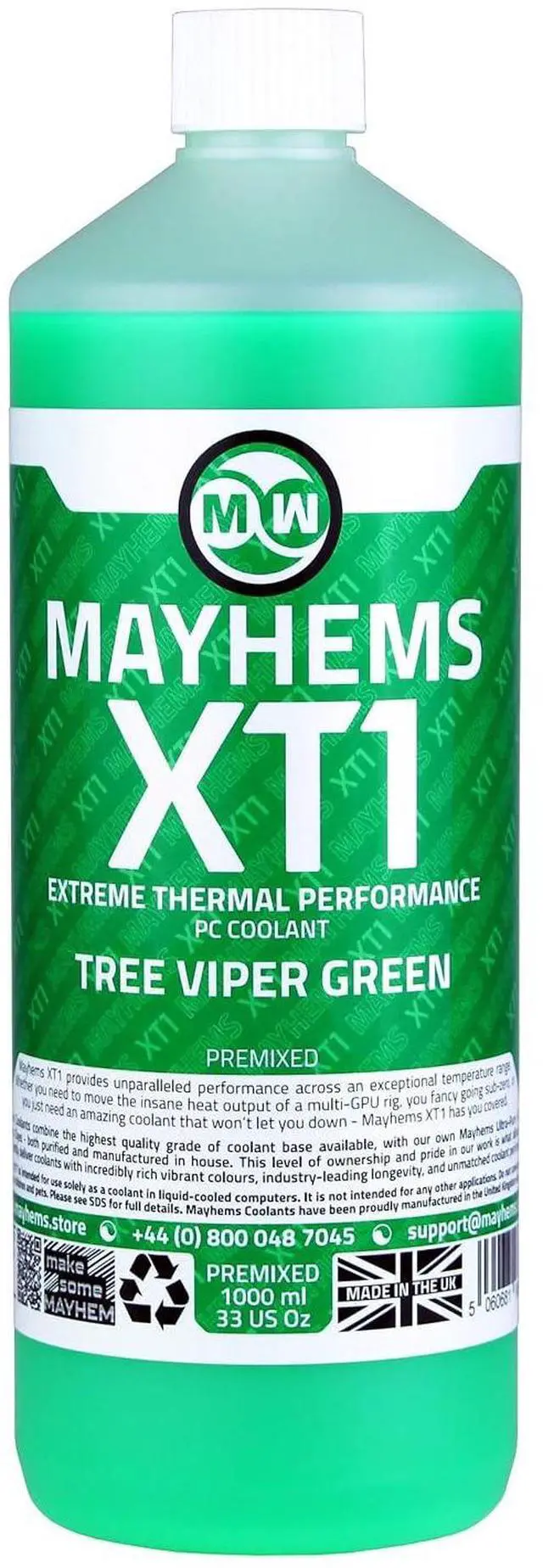 Alt view image 2 of 6 - Mayhems - XT1 Premixed PC Coolant - Computer Water Cooling Fluid - Liquid Cooling, Thermal Performance Series, UV Fluorescent, 1 Litre, Tree Viper Green