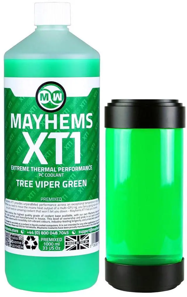 Main image of Mayhems - XT1 Premixed PC Coolant - Computer Water Cooling Fluid - Liquid Cooling, Thermal Performance Series, UV Fluorescent, 1 Litre, Tree Viper Green