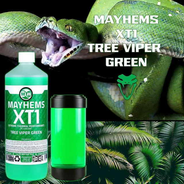 Alt view image 5 of 6 - Mayhems - XT1 Premixed PC Coolant - Computer Water Cooling Fluid - Liquid Cooling, Thermal Performance Series, UV Fluorescent, 1 Litre, Tree Viper Green