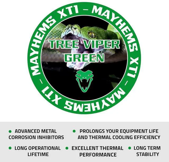 Alt view image 6 of 6 - Mayhems - XT1 Premixed PC Coolant - Computer Water Cooling Fluid - Liquid Cooling, Thermal Performance Series, UV Fluorescent, 1 Litre, Tree Viper Green