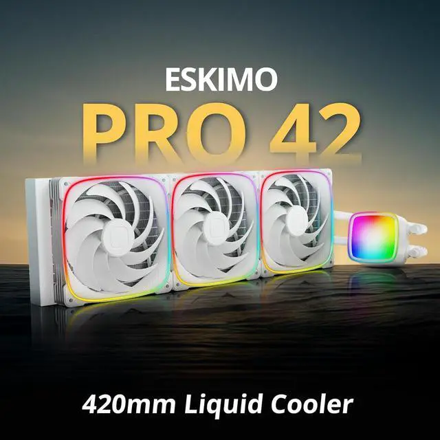 Alt view image 2 of 7 - Geometric Future Eskimo Pro - 420mm AIO CPU Liquid Water Cooler- RGB PWM Squama 2503W 140mm Fan x 3- Fit Intel® LGA 1700, AMD®AM5 - White- (GEO-EP-42W)