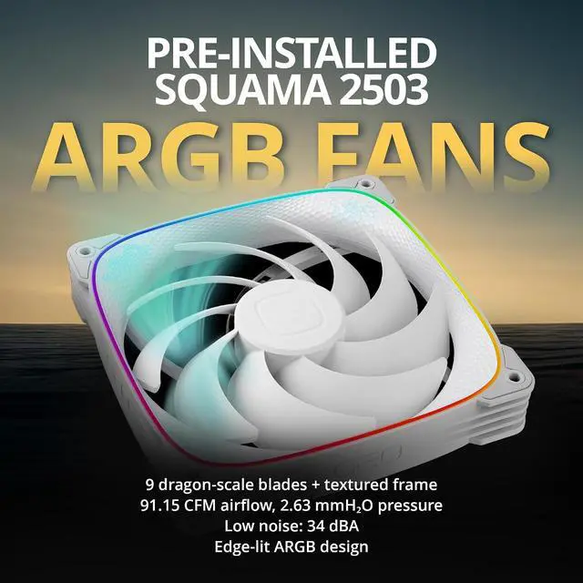 Alt view image 5 of 7 - Geometric Future Eskimo Pro - 420mm AIO CPU Liquid Water Cooler- RGB PWM Squama 2503W 140mm Fan x 3- Fit Intel® LGA 1700, AMD®AM5 - White- (GEO-EP-42W)