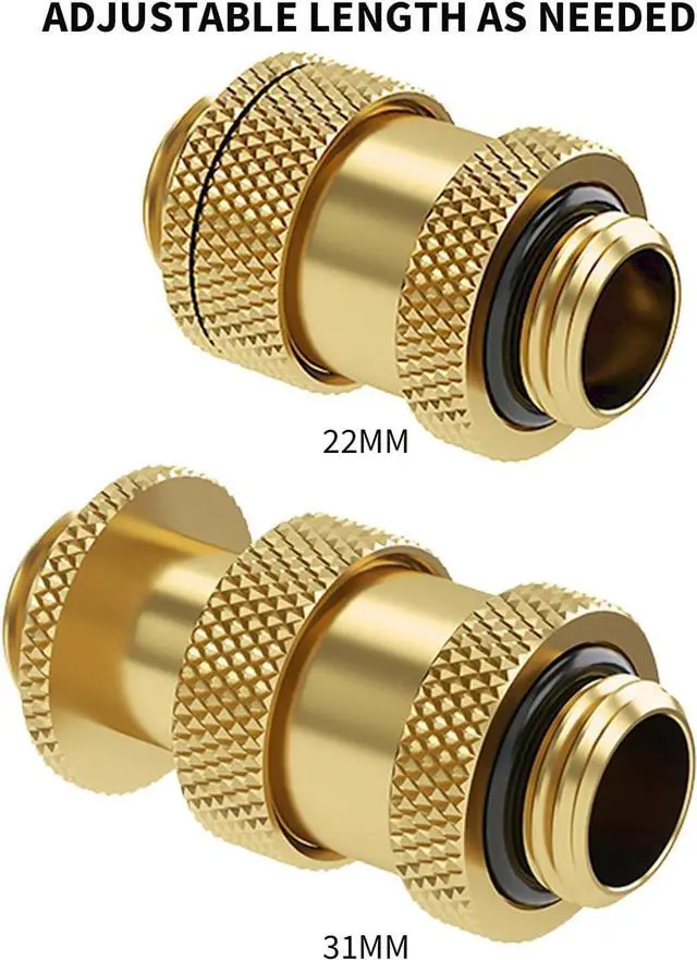 Alt view image 3 of 5 - Barrow G1/4" Water Cooling Fittings, Male to Male Extension Fittings (22-31MM) for SLI, Adjustable Aqua Link Pipe, Metal Telescopic Connectors for Water Cooling Systems (Gold,2Pcs)