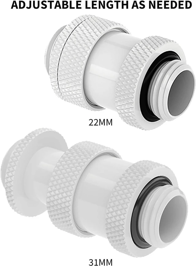 Alt view image 3 of 5 - Barrow G1/4" Water Cooling Fittings, Male to Male Extension Fittings (22-31MM) for SLI, Adjustable Aqua Link Pipe, Metal Telescopic Connectors for Water Cooling Systems (White,4Pcs)